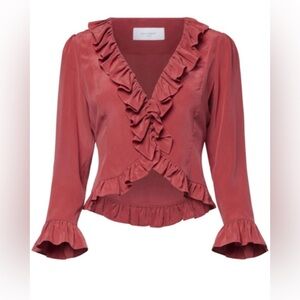 Retails $295, sz S, Equipment Yasmina Long Sleeve Silk ruffle blouse
